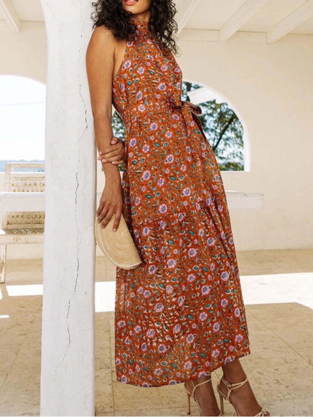 Cleobella Wilder Ankle Maxi Dress in Terracotta Floral Size S